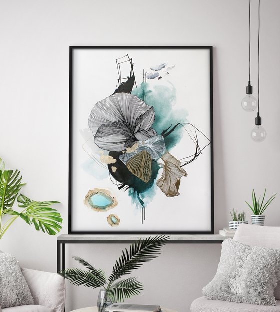 "Concord 5" Teal white abstract art