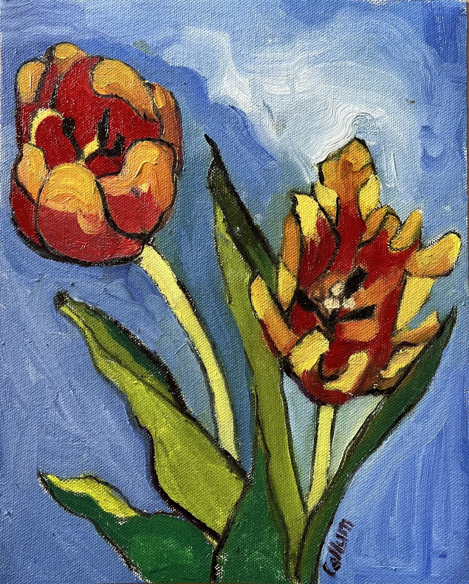 Expressive Oil Painting , Red Tulips By Christine Callum Mcinally, 8 X 10, Artwork For Sale On Artfinder