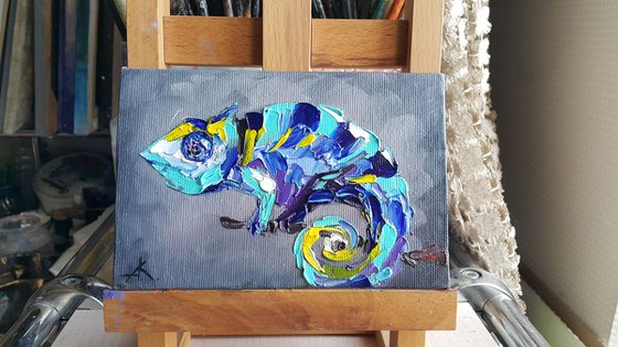 Сhameleon - oil painting, animal oil painting, chameleon art, oil, gift idea