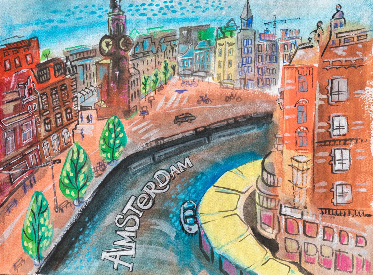 Organic Cityscapes Drawing By Ariadna De Raadt, 15 X 11, Amsterdam Laughs 3, Original Artwork