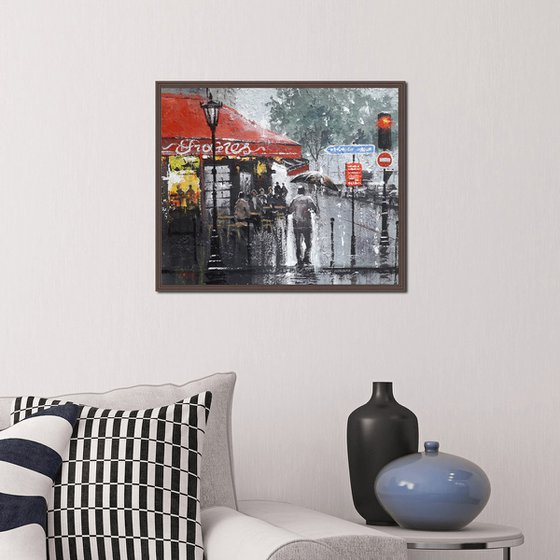 France Cityscape Wall Art Acrylic painting On Canvas Cafe In Paris