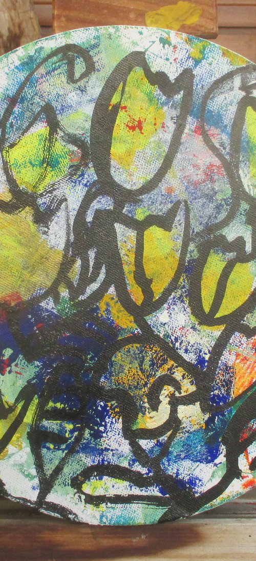 abstract spring flowers acrylpainting round canvas 11,8 inch by Sonja Zeltner-Müller