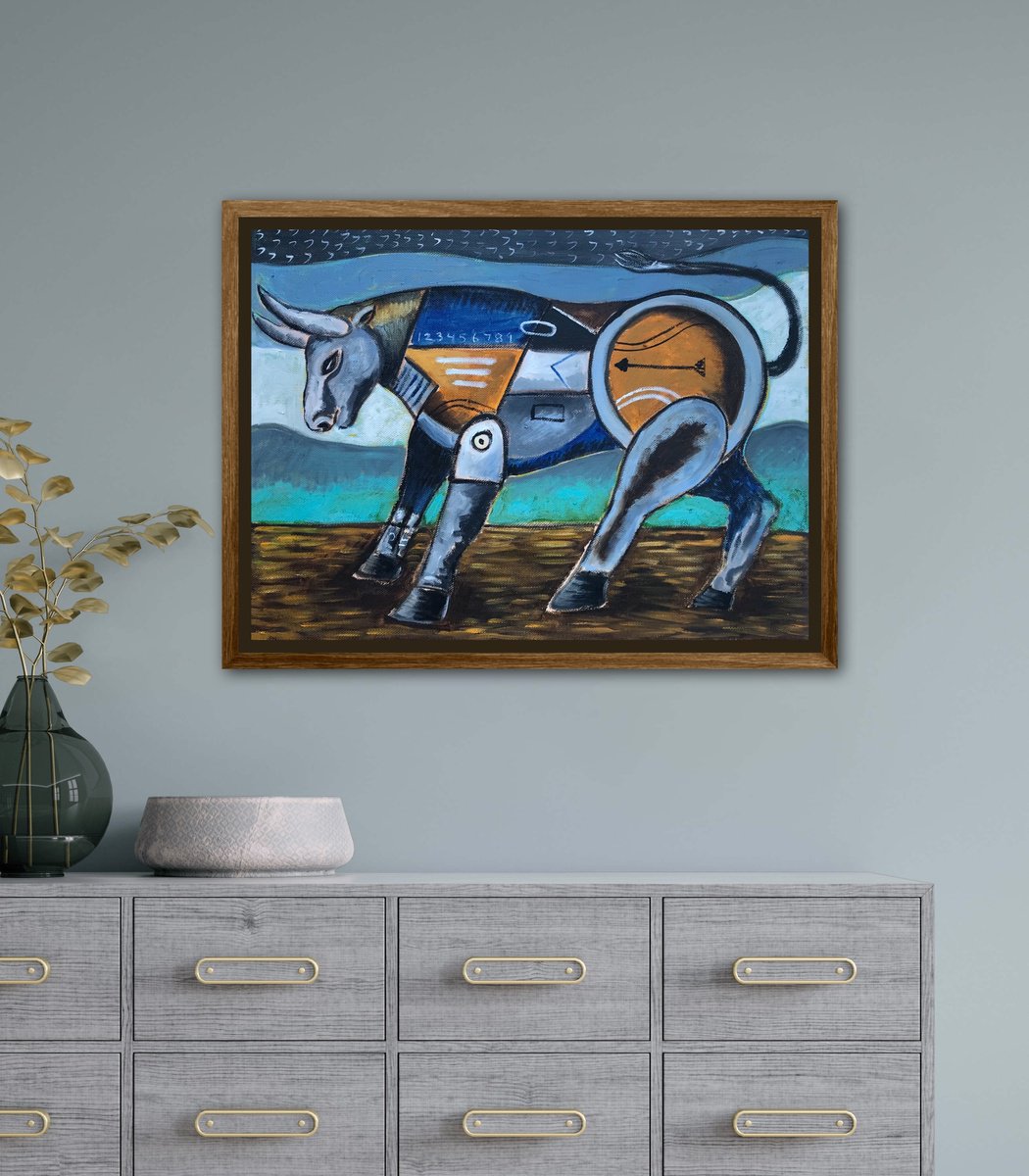 Geometric Animal Oil Painting By Roberto Munguia Garcia, 23 X 17", Ready To Strike, Original Artwork