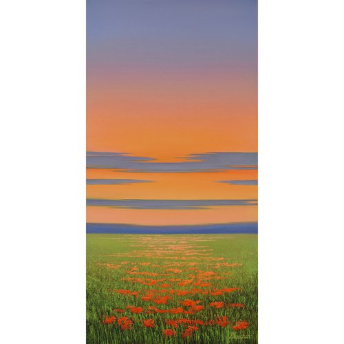 Field of Flowers - Colorful Sunset Landscape by Suzanne Vaughan