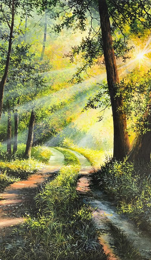 Sunlit Forest Path by Sergei Miqaielyan