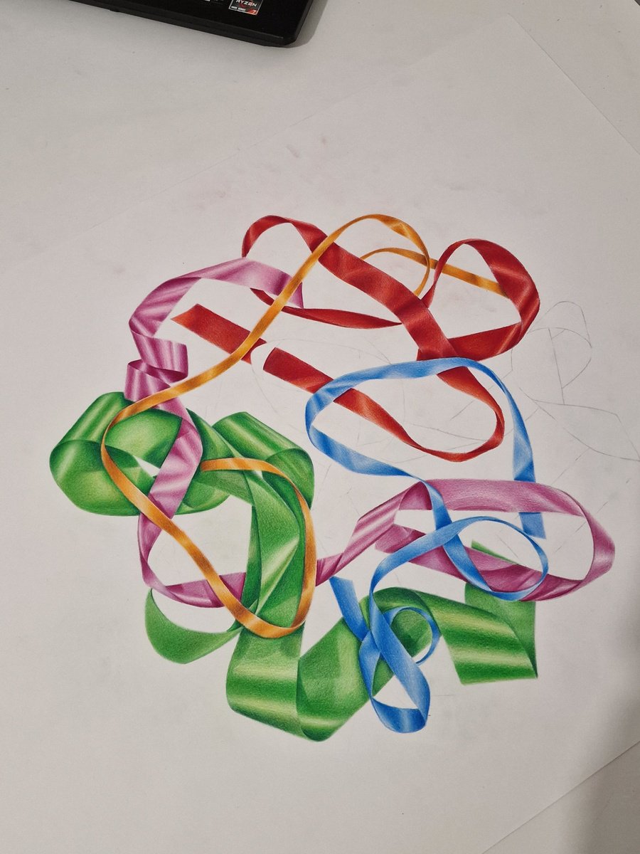 Photorealistic Still Life Pencil Drawing By Daniel Shipton, 20 X 16, So Many Ribbons, Original Artwork