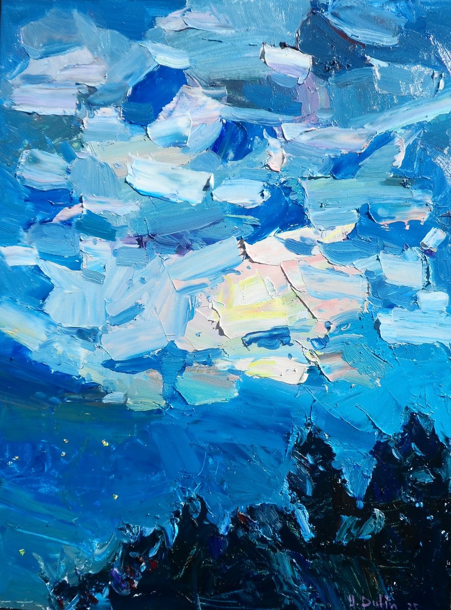 Impressionistic Landscape Oil Painting By Yehor Dulin, 12 X 16", " Moonlit Night ", Original Artwork
