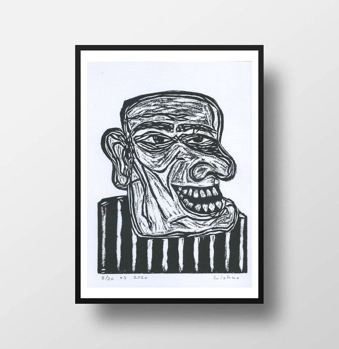 Expressive Portrait Linocut By V. Lishko, 6 X 8", Portrait, Original Artwork