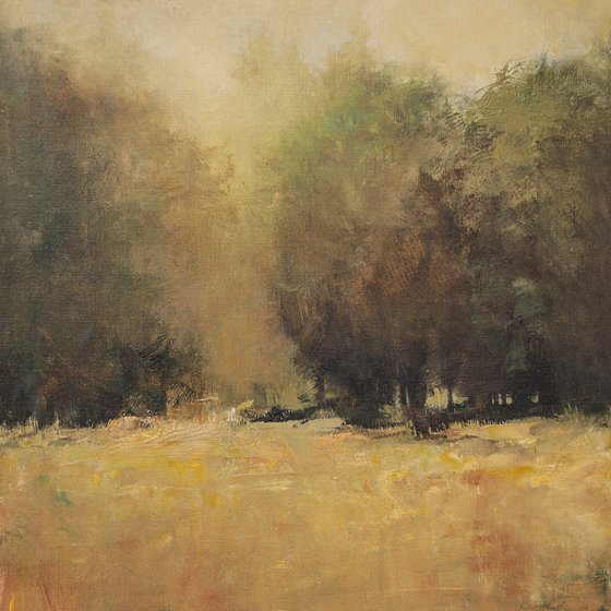 Summer Gold Trees 200819, trees impressionist landscape oil painting