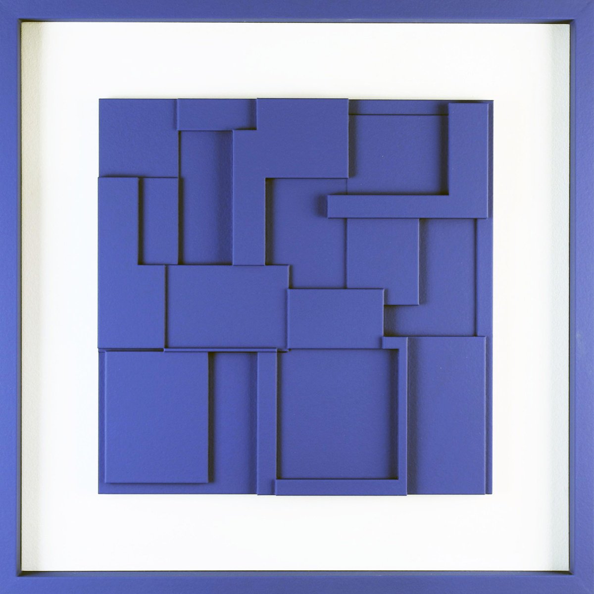 Geometric Abstract Relief By Alessandro Butera, 22 X 22, Italian Style Blue, Original Artwork