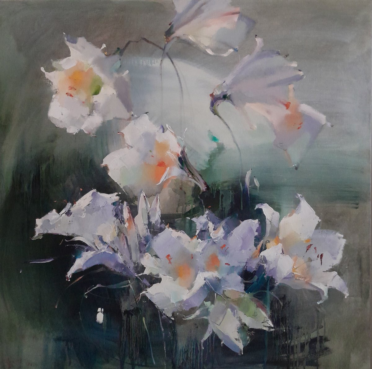 Impressionistic Botanical Oil Painting By Tatyana Barinova, 37 X 37", Source, Original Artwork