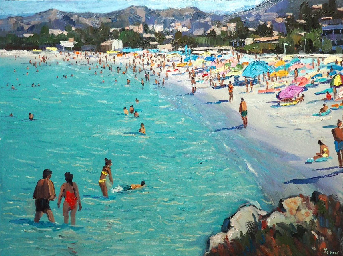 Impressionistic Landscape Oil Painting By Yuanyuan Liu, 31 X 24", On The Beach, Original Artwork