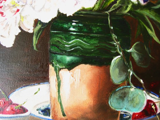 Peonies and Irises in Vase