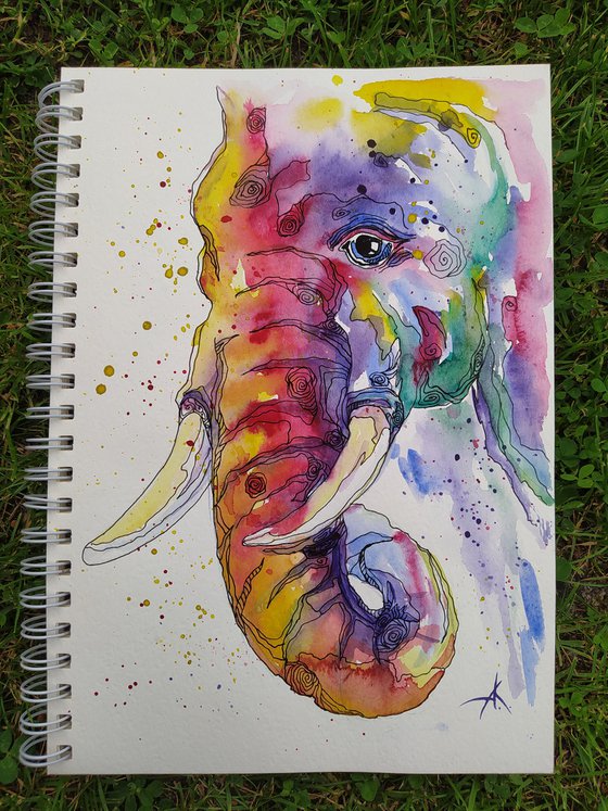 Graphic elephant - african elephant, elephant, Africa, animals watercolor, impressionism, gift for child.