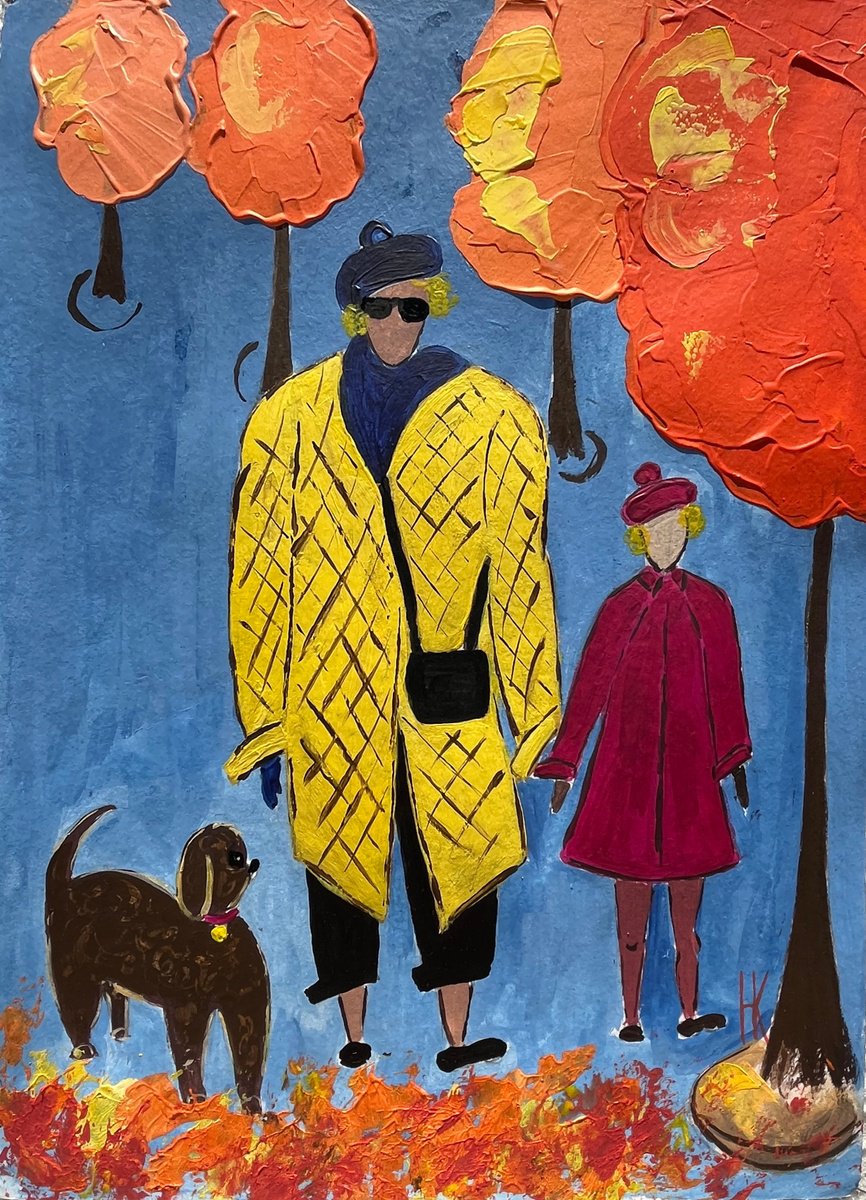 Impressionistic Portrait Acrylic Painting By Halyna Kirichenko, 12 X 17, Walking With Little Sofia, Original Artwork