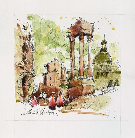 Ruins in Rome, watercolor.