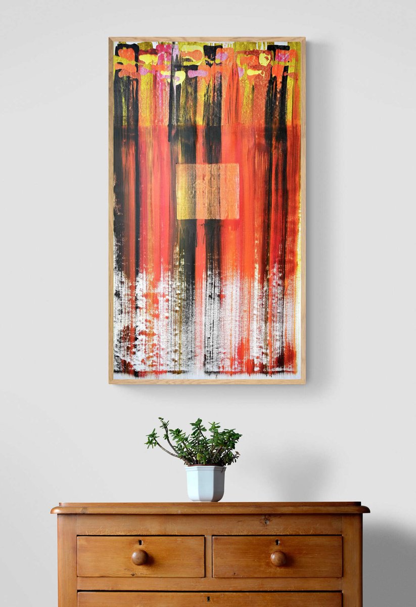 Abstract Acrylic Painting By Sumit Mehndiratta, 28 X 52", Composition No. 451, Original Artwork