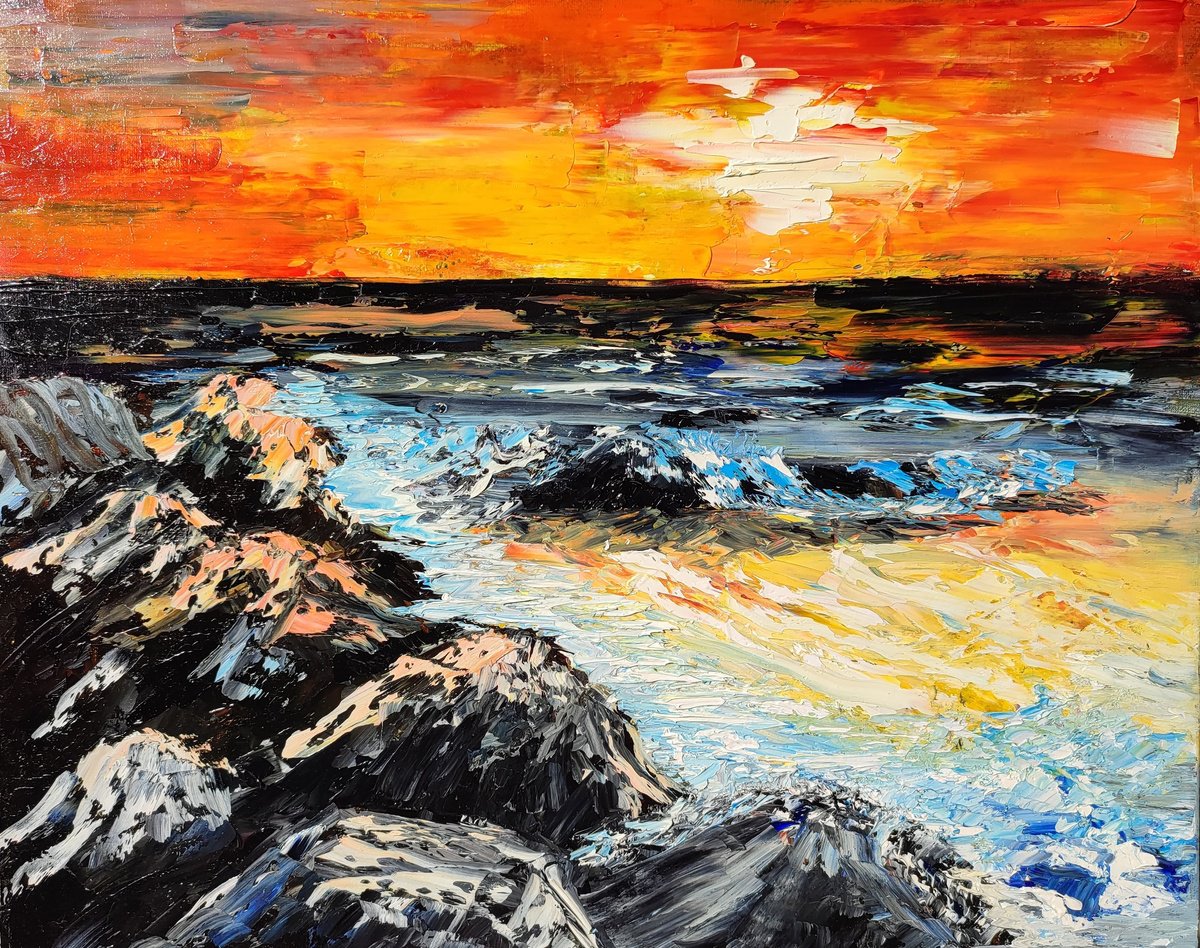 Impressionistic Landscape Oil Painting By Nataliia Plakhotnyk, 20 X 16", Sea, Original Artwork