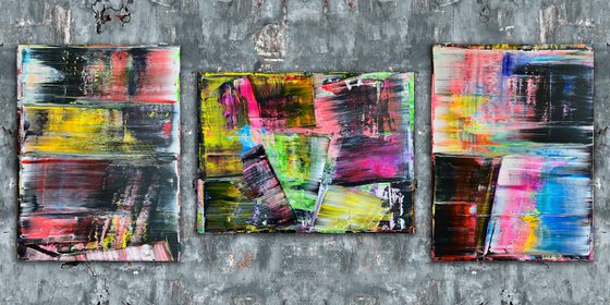 "We're All Mad Here" - Save As A Series - Original PMS Large Abstract Acrylic Painting Triptych On Canvas - 100" x 40"