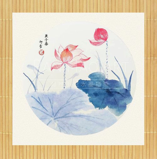 RAN ART - Chinese painting 38*38cm - Lotus leaves with flowers by RAN HAO