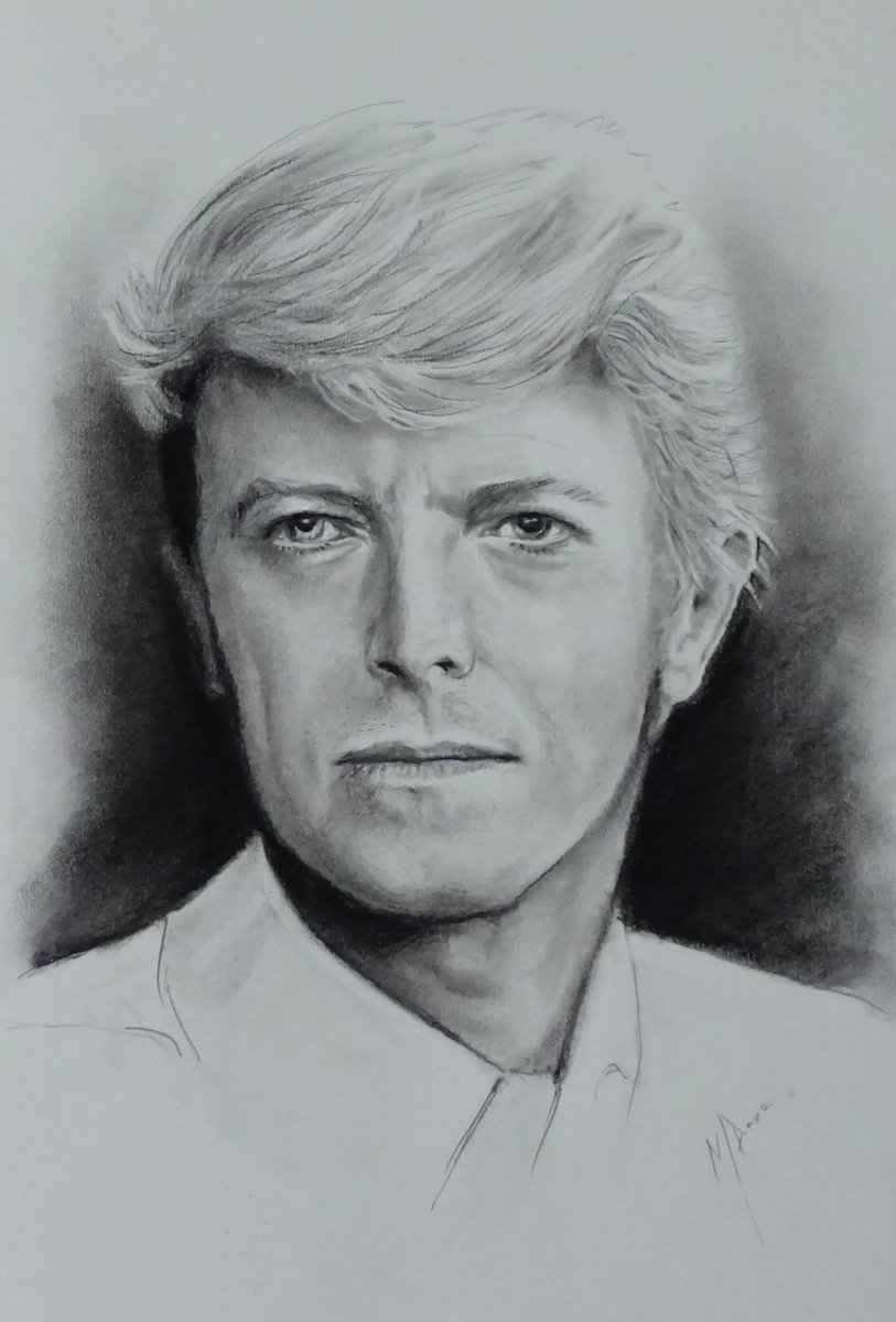 Photorealistic Portrait Charcoal Drawing By Mel Davies Original Art, 12 X 17", David Bowie, Original Artwork