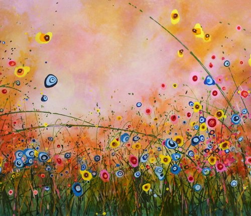 New Hopes #2  - Super sized original floral landscape by Cecilia Frigati