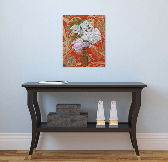 Blossom against Red Fabric