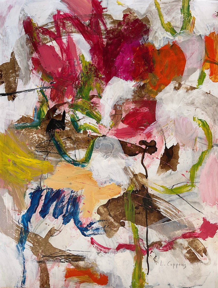 Organic Abstract Acrylic Painting By Linda Coppens, 20 X 26", Rhythms Carried By The Breeze, Original Artwork