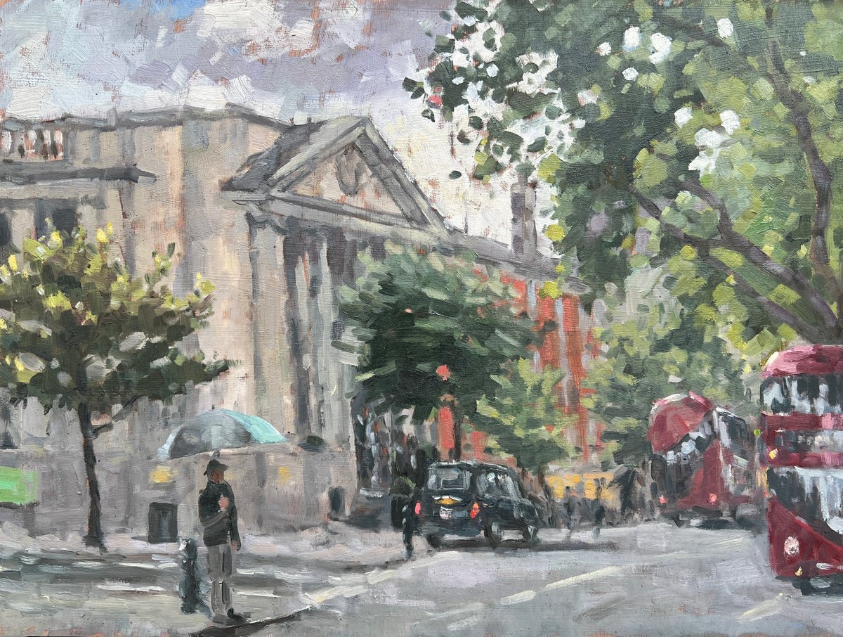 Impressionistic Cityscapes Oil Painting By Louise Gillard, 16 X 12", Chelsea Town Hall, Original Artwork