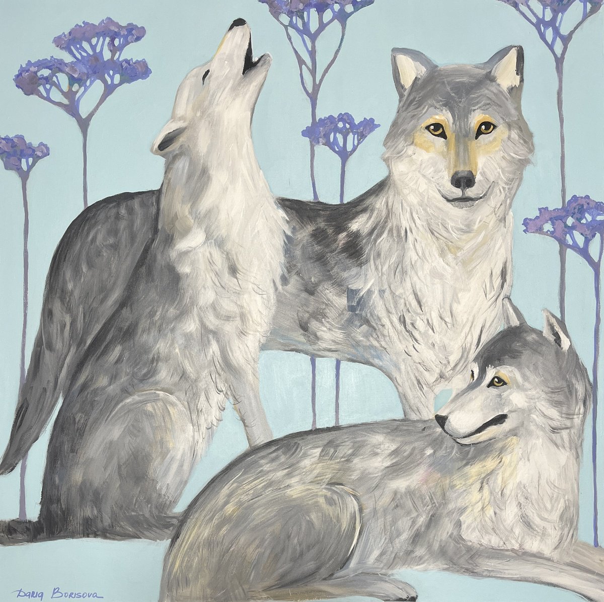 Surrealistic Animal Acrylic Painting By Daria Borisova, 36 X 36, New Moon, Original Artwork