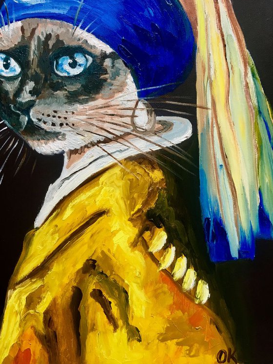 Siamese Cat with the pearl earring. Feline art.