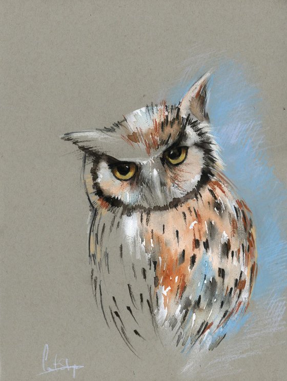 Owl mix media painting