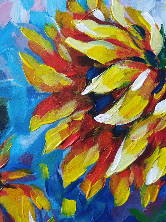 Sunflowers -  acrylic, sunflowers flowers, painting, sunflowers acrylic painting,  painting, flowers