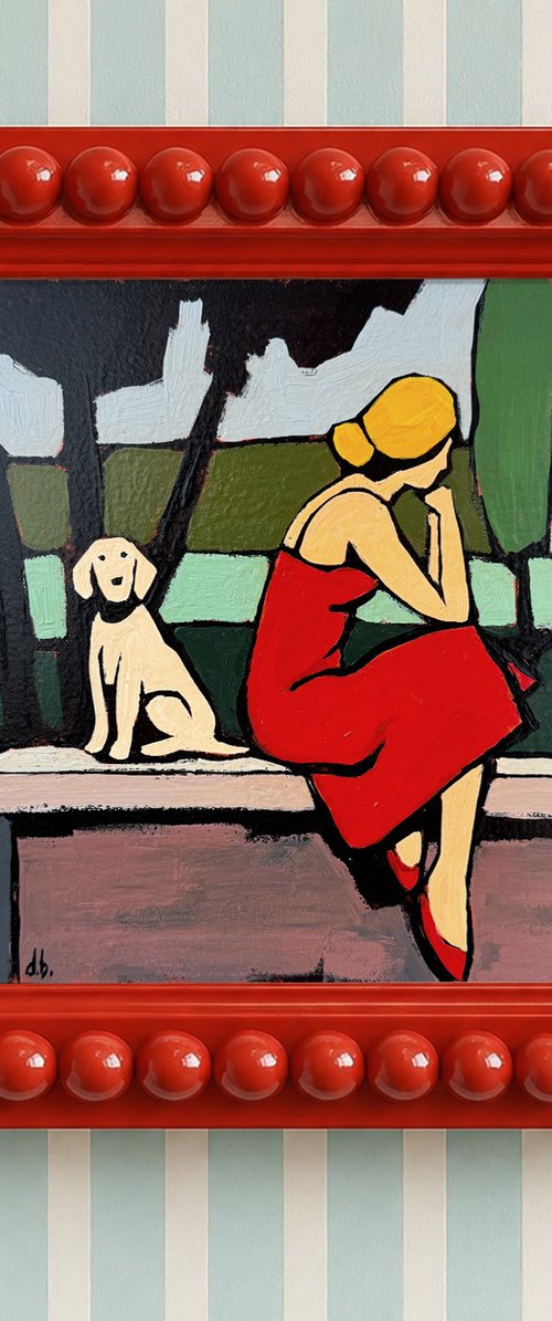 Woman And Dog Small Original Painting by Daria Baklykova