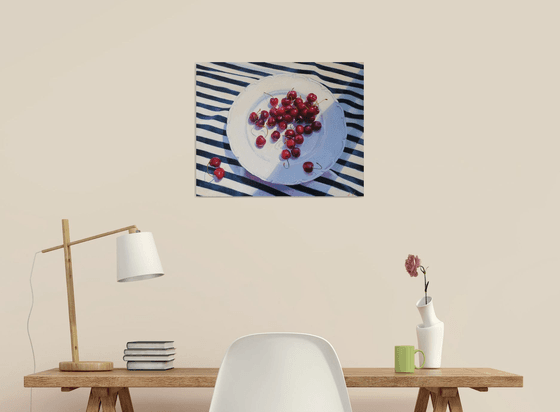 "Ripe sweet cherries."  still life summer plant cherries red  liGHt original painting  GIFT (2020))