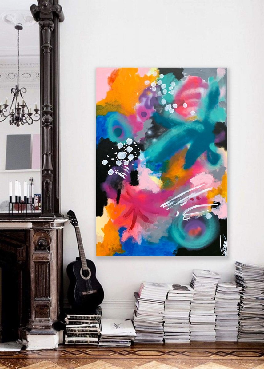 Organic Abstract Acrylic Painting By Veronica Vilsan, 31 X 45", Life In Colors 81, Original Artwork