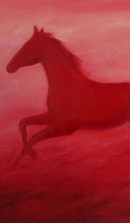 Red horse oil painting by Larissa Uvarova