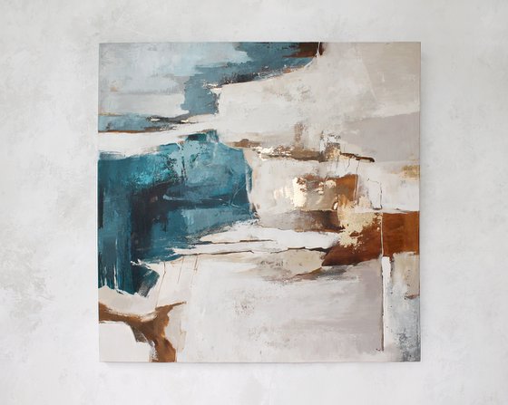 "Sobriety 3" Blue gold brown abstract art