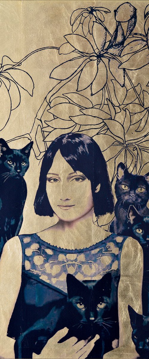 Contemporary printed portrait "Seven Black Cats" by Nataliya Bagatskaya