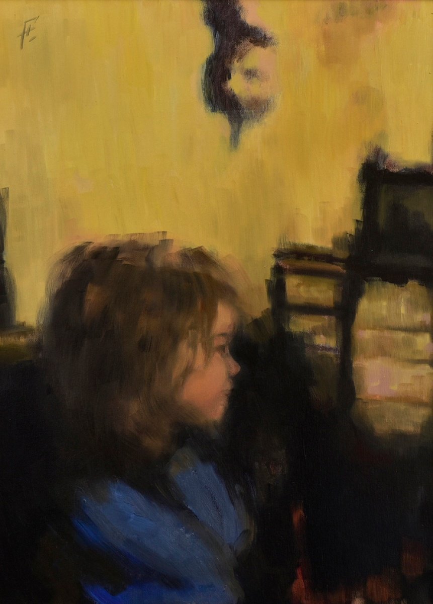 Impressionistic Portrait Acrylic Painting By Nikola Gulev, 26 X 33", "Innocence", Original Artwork