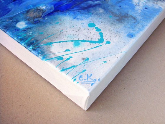 "Blue splashes" Small Painting 30 x 40 cm