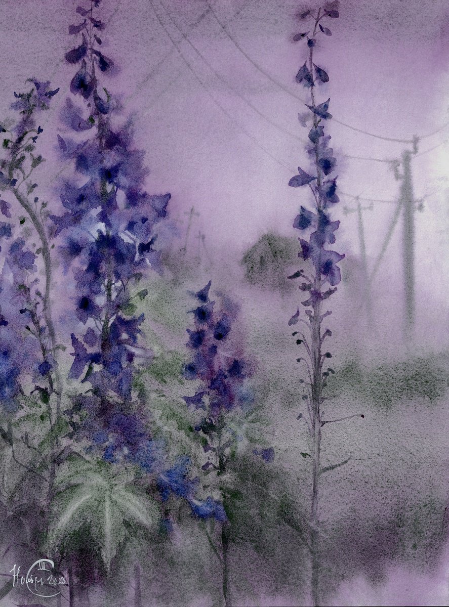 Impressionistic Landscape Watercolour By Tatyana Tokareva, 12 X 16", Evening. Along The Road., Original Artwork