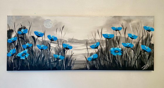 Blue Poppies on a Panoramic Canvas