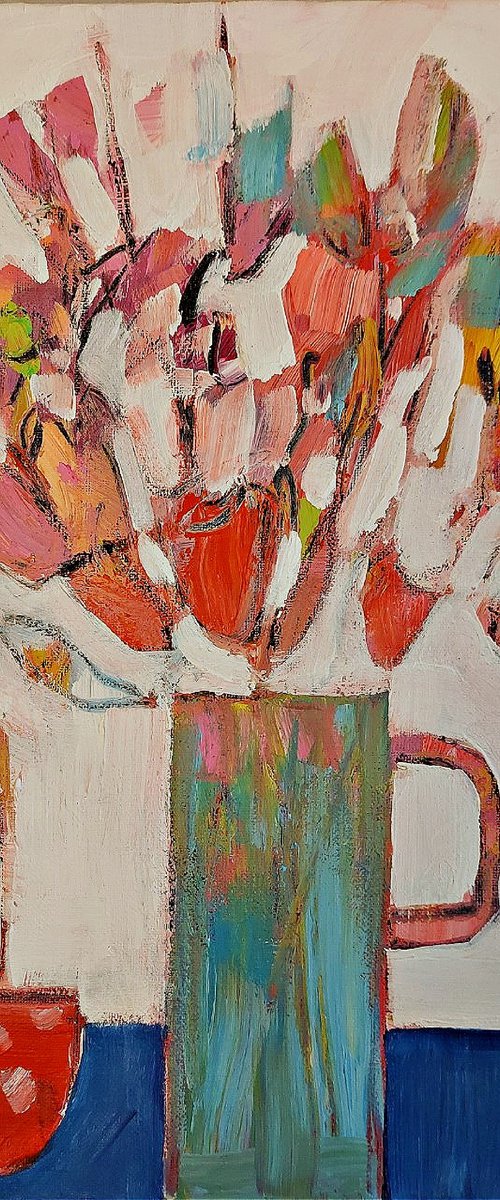 Spring Flowers in a Blue Vase III by Jan Rippingham
