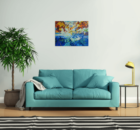 Seascape (60x80cm, cubism, oil painting, ready to hang)