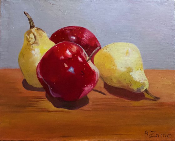 Pears and Apples, Original Still Life by Anne Zamo