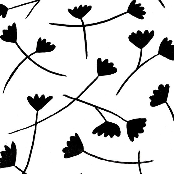 Floating Petals in Black on White - Unframed - FREE Worldwide Delivery