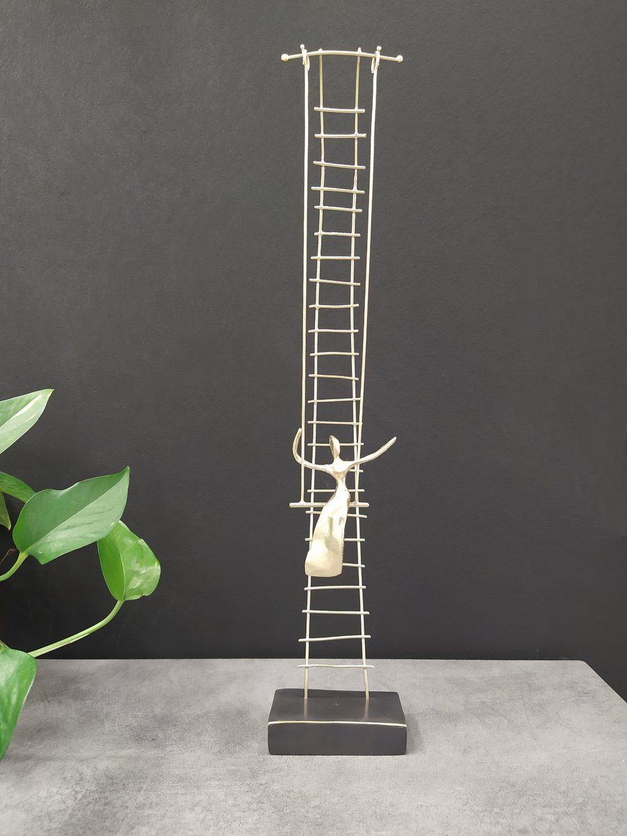 Impressionistic Portrait Bronze Sculpture By Anna Andreadi, 4 X 15, Bella On The Swing, Original Artwork