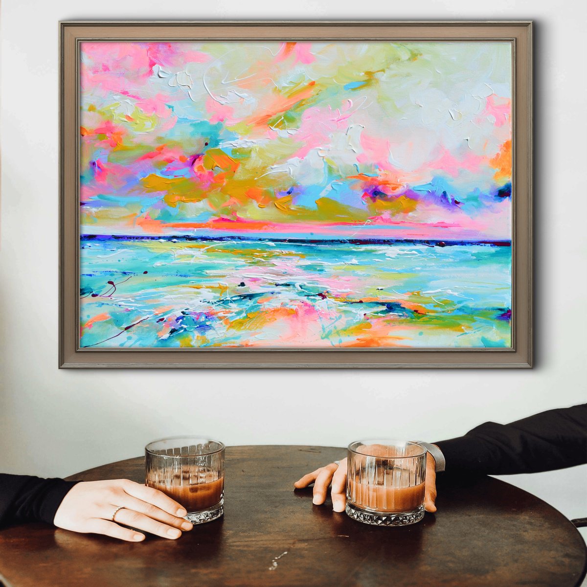 Blushing Sea Sunset - Colorful Seascape By Soos Roxana Gabriela, 28 X 20, Artwork For Sale On Artfinder