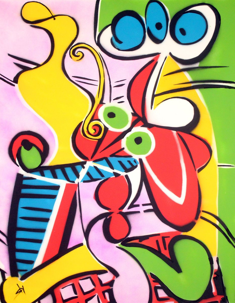 Urban And Pop Abstract Painting By Juan Sly, 23 X 30", Other...no.1 Picasso (Bc), Original Artwork